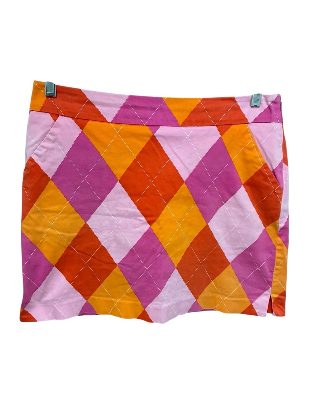 LoudMouth Skirt Skort Size 10 Pink Orange Argyle Plaid Golf Pickleball Pockets